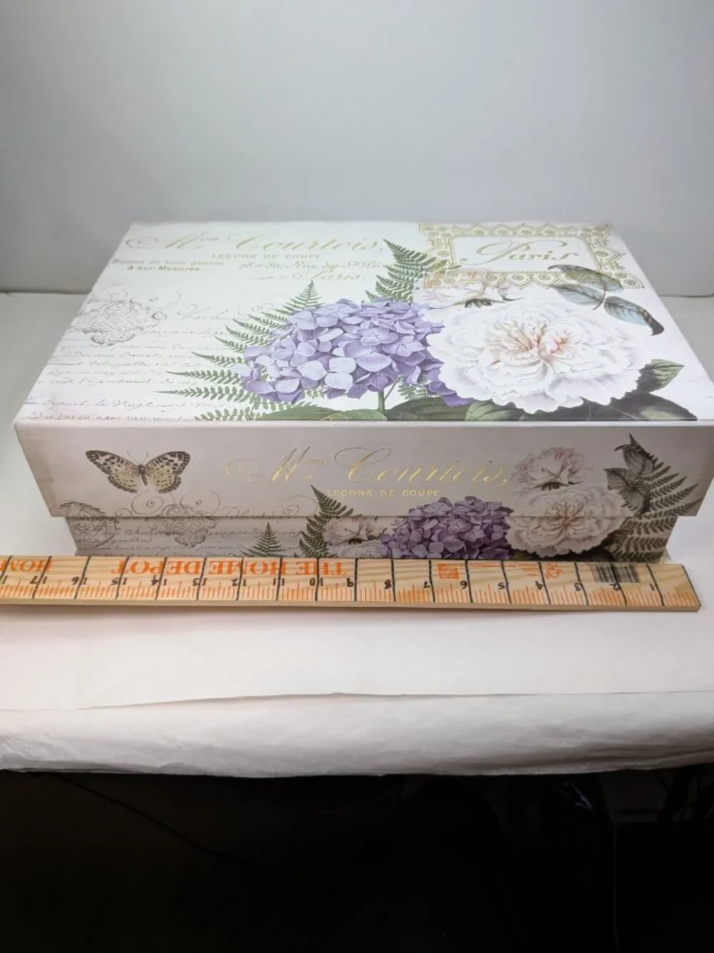 Paris Dressmaker Storage Box Large Hydrangea Peony Gold Metallic Floral Art